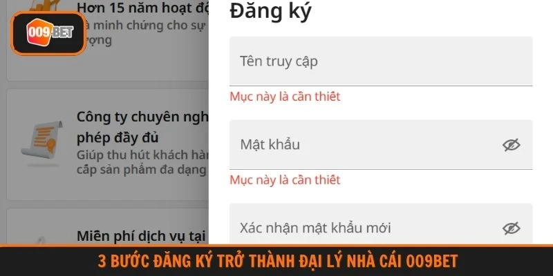3 bước đăng ký trở thành đại lý nhà cái 009BET